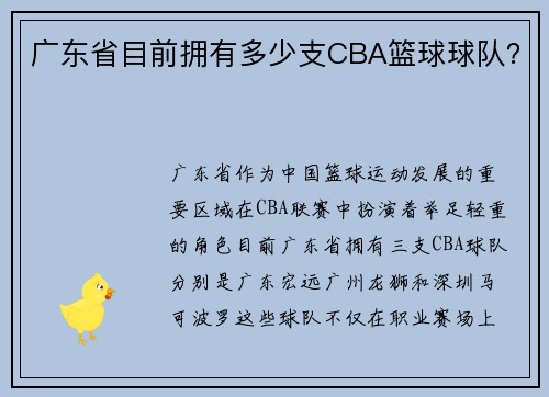 广东省目前拥有多少支CBA篮球球队？
